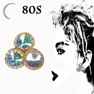 Rhinestone Clip On Earrings GLITZY Clipons Heavy Aurora Sparkle VFG 80s Vintage